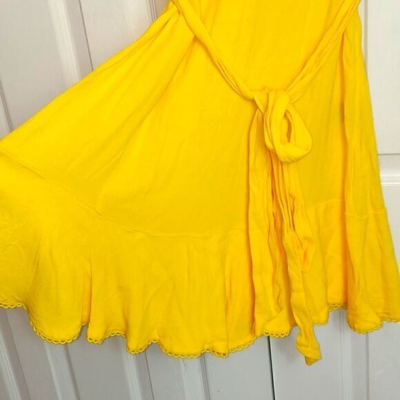 AFRM Palms Revolve Yellow Flutter Sleeve Off Shoulder Mini Dress Sz M - Picture 4 of 11